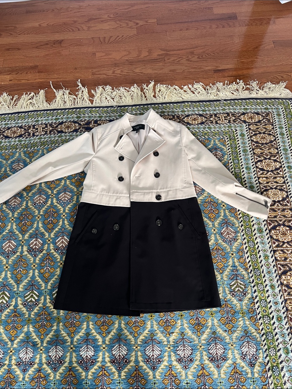 Ann Taylor Two-Tone Cream and Black Pea Coat 2 in 1 zip apart coat